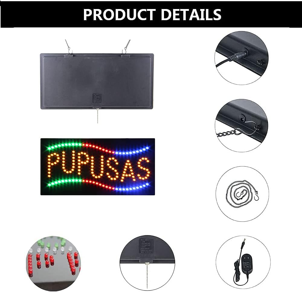 LED Pupusas Sign for Business, Super Bright LED Mexican Restaurant Decor Electric Advertising Display Sign for Salvadoran Restaurant Business Shop Store Window Home Bedroom.