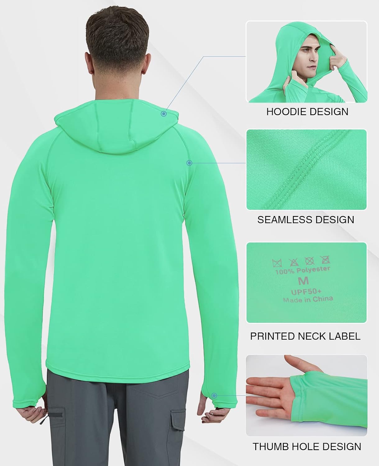 Men's Rash Guard Shirts UPF 50+ UV Sun Protection Swim Shirts Hoodie