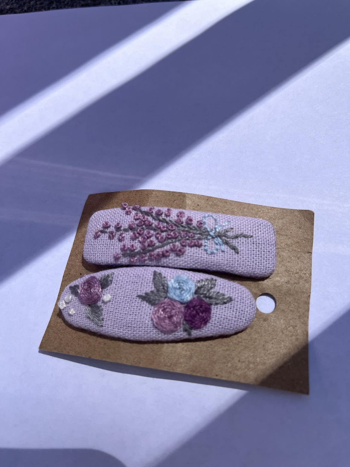 Handmade Embroidery Hair Clips, Vintage Embroidered Flowers, Gift for Daughter, Teenager, Woman, Girlfriend, Wife, Unique Hair Accessory, Purple