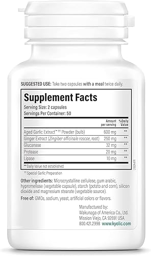 Miniatura 3 de Kyolic, Aged Garlic Extract, Formula de limpieza de candida y digestión, Fórmula 102, 200 cápsulas vegetarianas, 10231, 1, 1