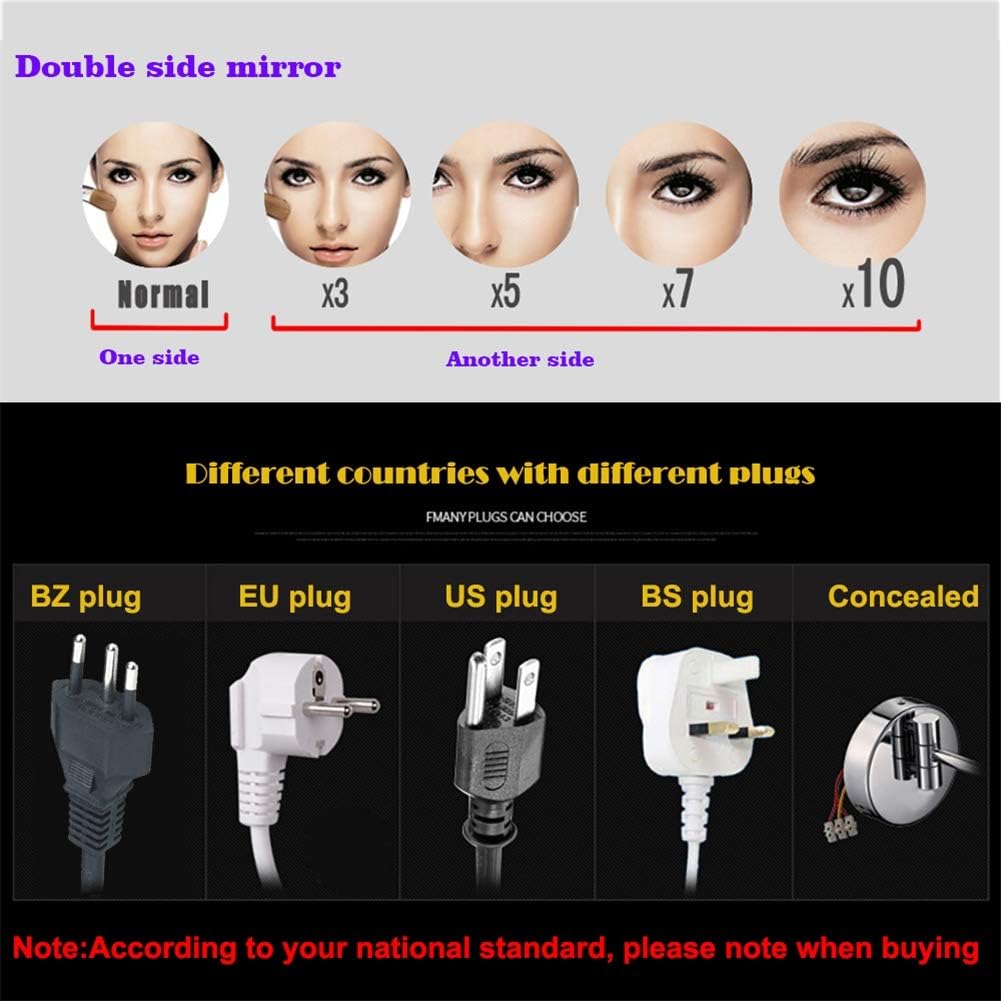 LED Makeup Mirrors Wall Mounted, 8.5 inch Black Double Sided Bathroom Brass Lighted Magnify Folding Extendable Vanity Mirrors with Lights, with Switch Electrical Plug,7X