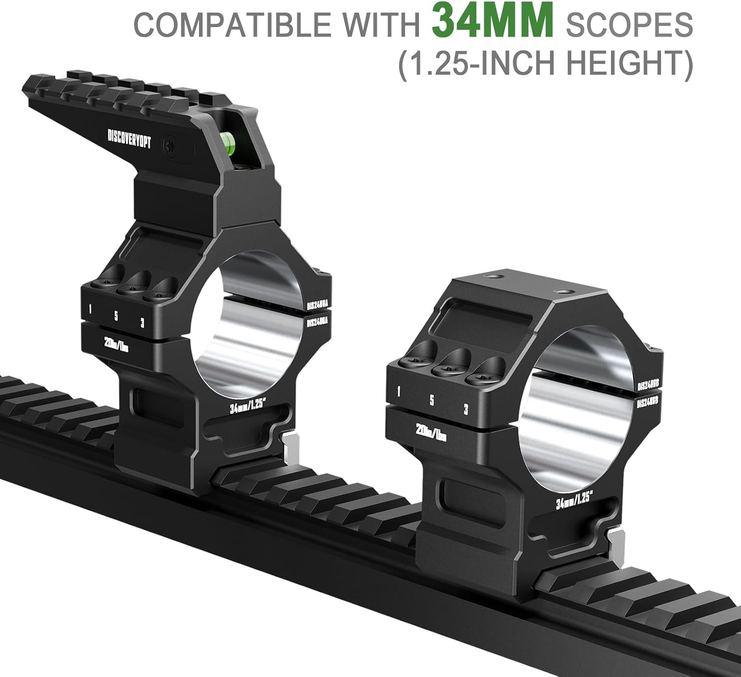Heavy Duty Scope Rings-7075 Aluminum Precision Lapped Picatinny Mount with Bubble Level, Picatinny Rail, for Rifle Scope Mounting