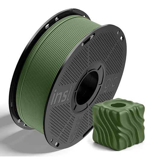 Inslogic Matte PLA Filament 1.75mm 3D Printer Filament, Fine Matte Texture & High Precision, Dimensional Accuracy +/- 0.02mm, 1kg Spool (2.2lbs) Fit Most FDM 3D Printers, Olive Green