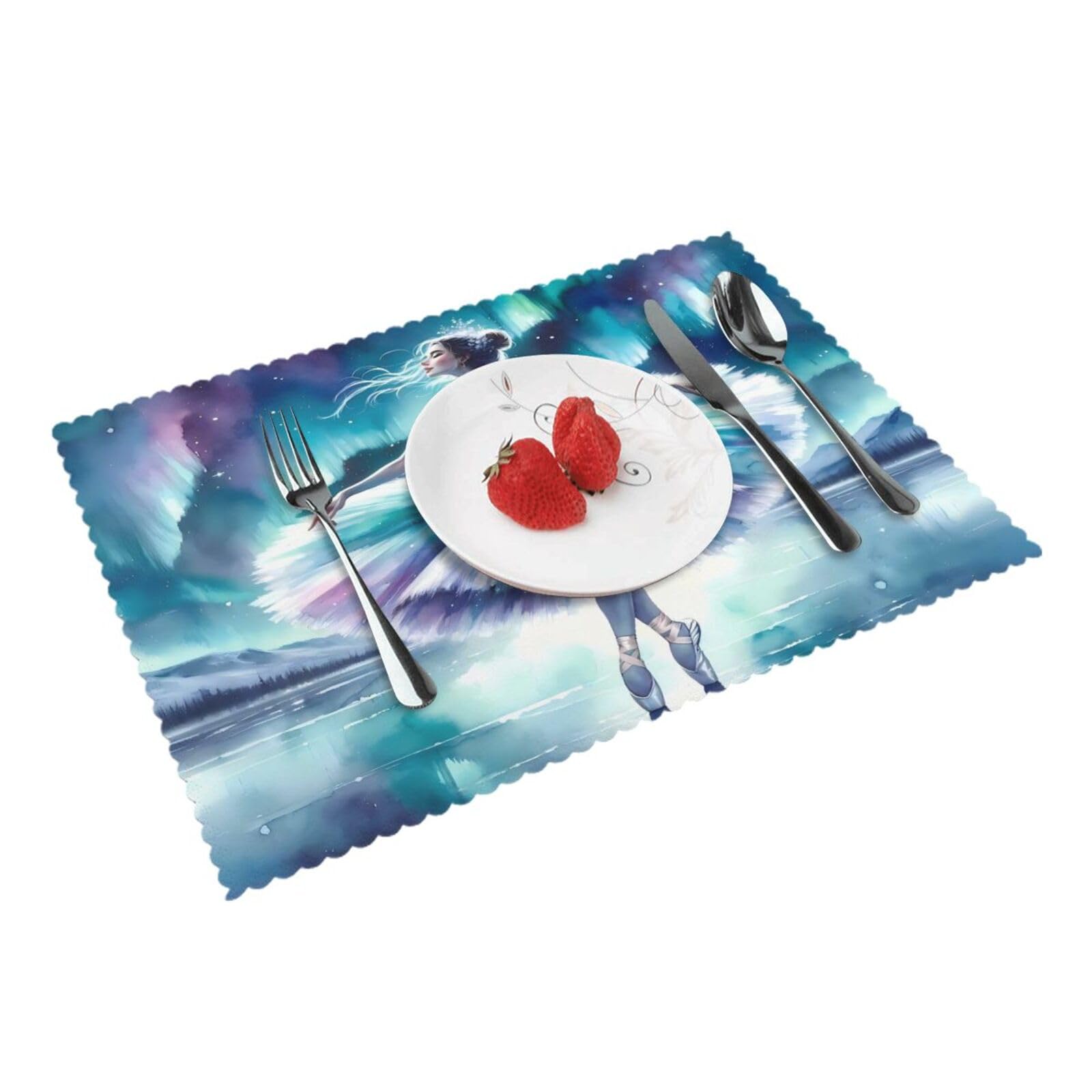 Ballerina Dance Mom Northern Lights Placemats Set of 4 Print Table Mats Place Mats Table Decor for Kitchen Dining 12X18 in