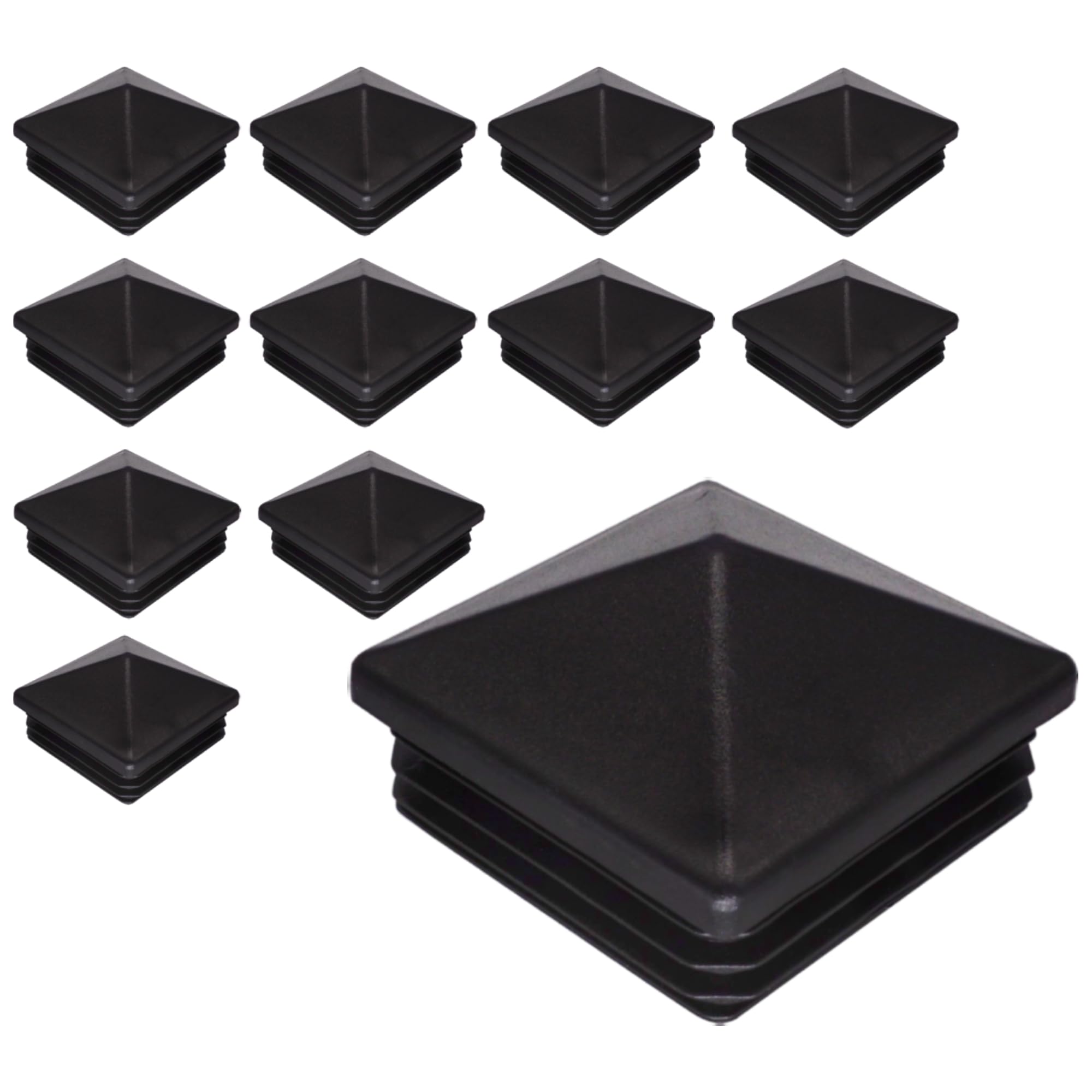 SKIR'CO (12 pcs) Square Plastic Plugs 80 x 80 mm, Tube End Caps, Fence Post Plugs, Square Tube Inserts, Black RAL 9005