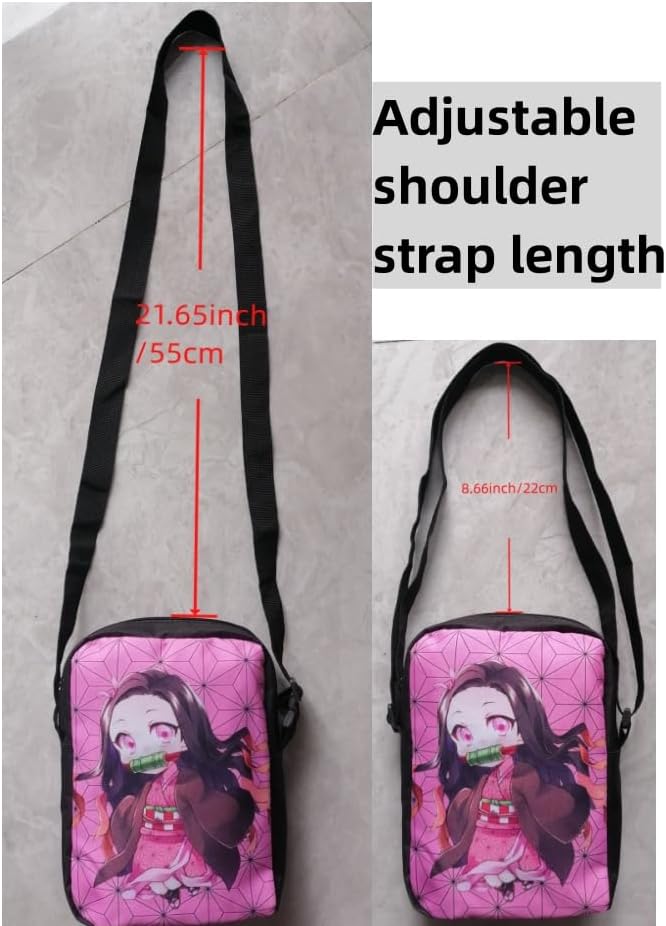 Vista 7 de XIXISA Nezuko - Bolsas de mensajero, lindas bolsas de hombro de anime Nezuko, bolso cruzado para fanáticos