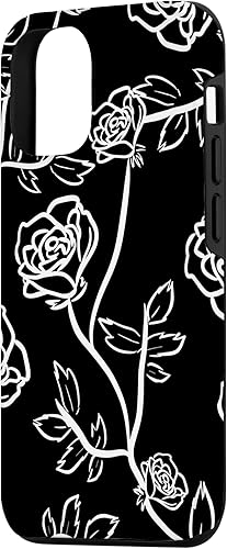 Miniatura 2 de iPhone 14 Rose Bush  Pétalos de rosa  Hojas de espina  Funda blanca y negra
