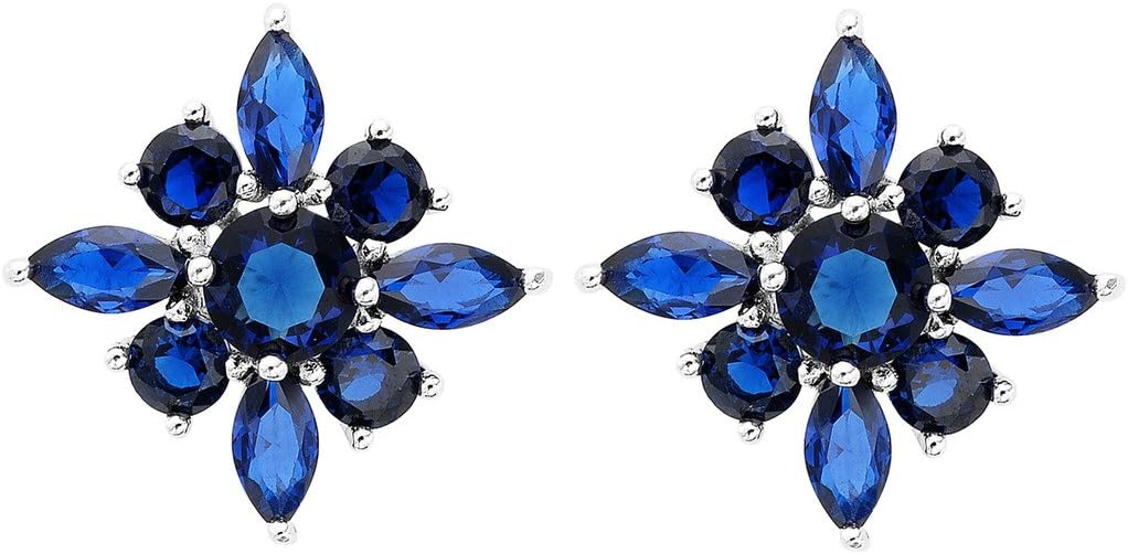 EVER FAITH 925 Sterling Silver Cubic Zirconia Gorgeous Marquise Shape Flower Stud Earrings