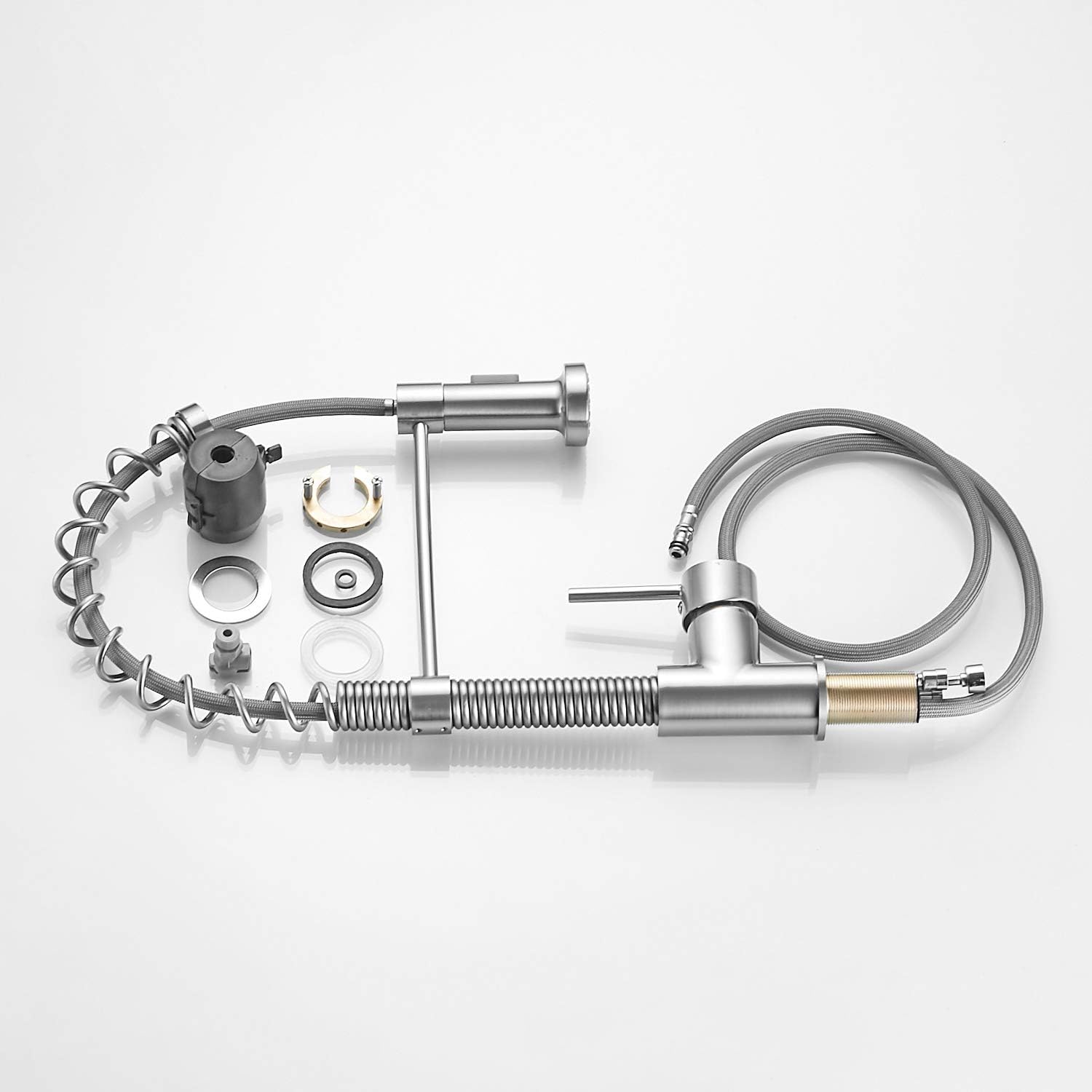 Flash Deals - 70% OFF Sagetta Kitchen Faucet with Pull Down Sprayer, Low Lead Commercial Solid Brass Single Handle Lever Spring Kitchen Faucet with Pull Out Sprayer Brushed Nickel