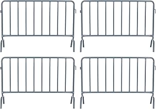 AdirPro Crowd Control Barricade – 5-Foot Length Interlocking Barricade Fence – Weatherproof 16-Gauge Steel – Great Barricade for Events, Road Closure & High Traffic Areas (4 Pack)
