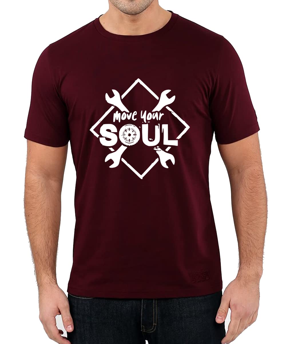 CaseriaMen's Round Neck Cotton Half Sleeved T-Shirt with Printed Graphics - Move Your Soul