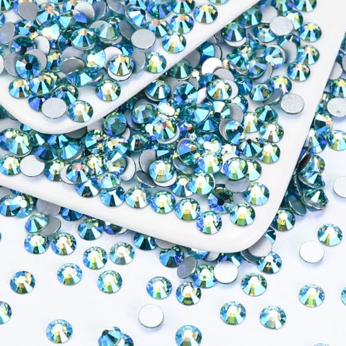 Image of 1440PCS SS3 Crystal Glass Flatback Rhinestones, Round Flat Back Crystal Gems for Nail Art and Craft Clothes, Glue Fix Diamond Stones Aquamarine /Lake Blue AB (1.3-1.4mm)