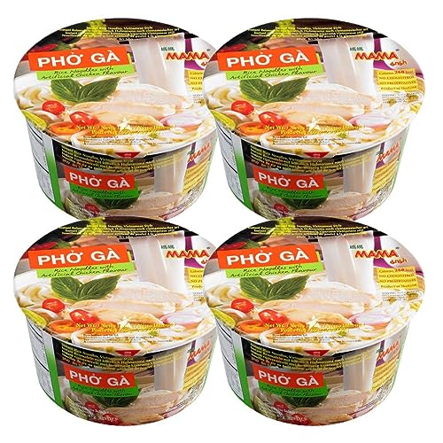 MAMA PHO GA Chicken Flavour Vietnamese Style Instant Rice Noodles Soup Bowl 65g (Pack of 4)