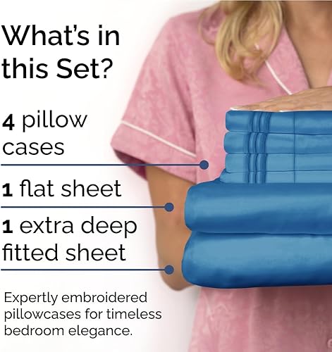 Miniatura 2 de CGK Unlimited - Sábanas de bolsillo extra profundo - Juego de sábanas de 7 piezas - Sábanas de tamaño King divididas de bolsillo profundo - Sábanas