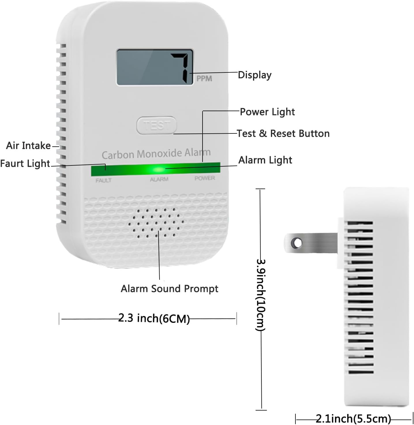 Carbon Monoxide Detectors Plug in Wall,CO Gas Monitor Alarm Detector,Portable Carbon Monoxide Alarm with Digital Display Sound & Light Warning for Home/Travel with 1-Pc Led Light Blocking Stickers - Image 2