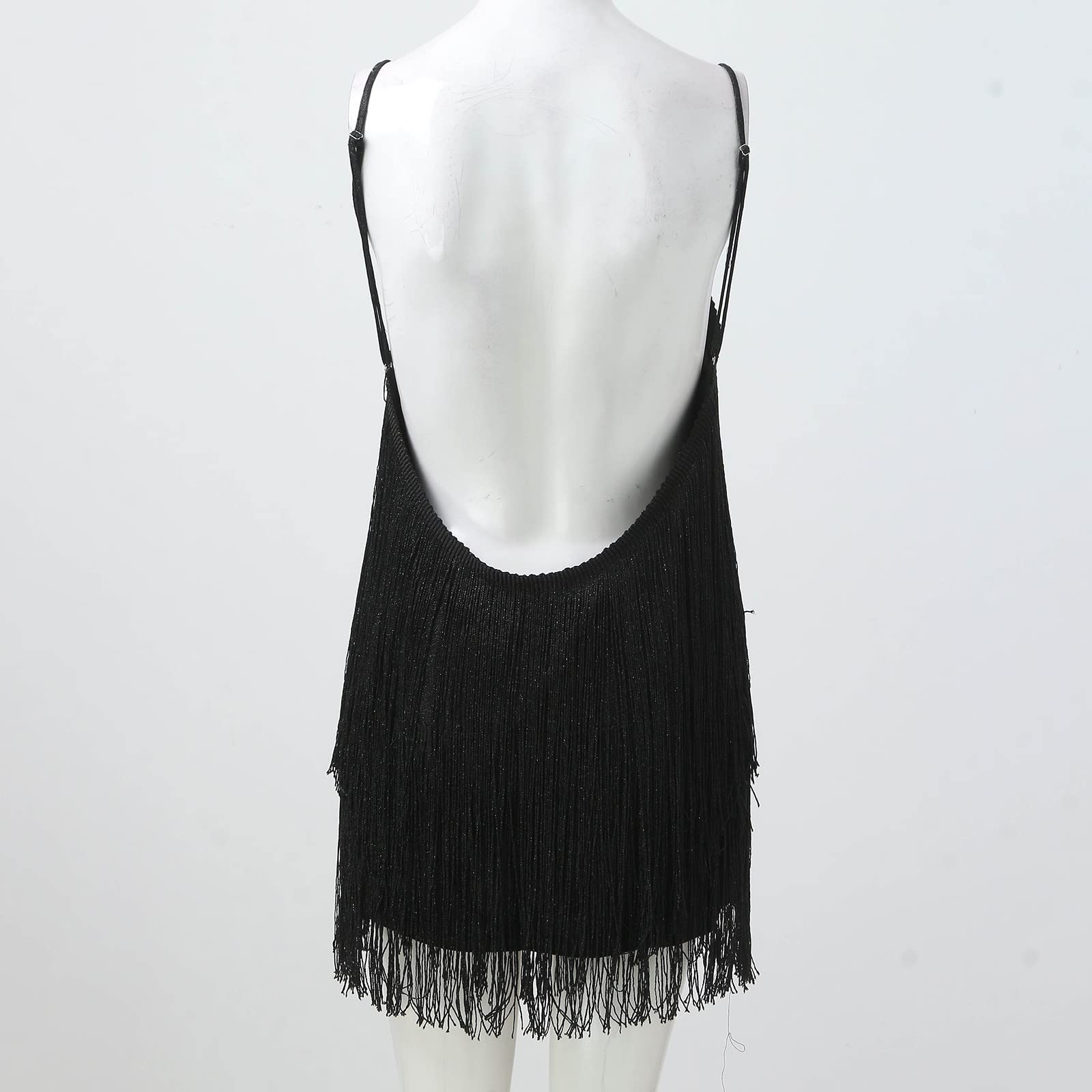 Generic 1920er Jahre Kleid Frauen Damen Vintage Retro Flapper Gatsby Glitzer Pailletten Fransenkleid 1920er Hochzeit Party Charleston Kostüm Spaghettiträger Sexy Minikleid Kurz Latein Tanzkleid