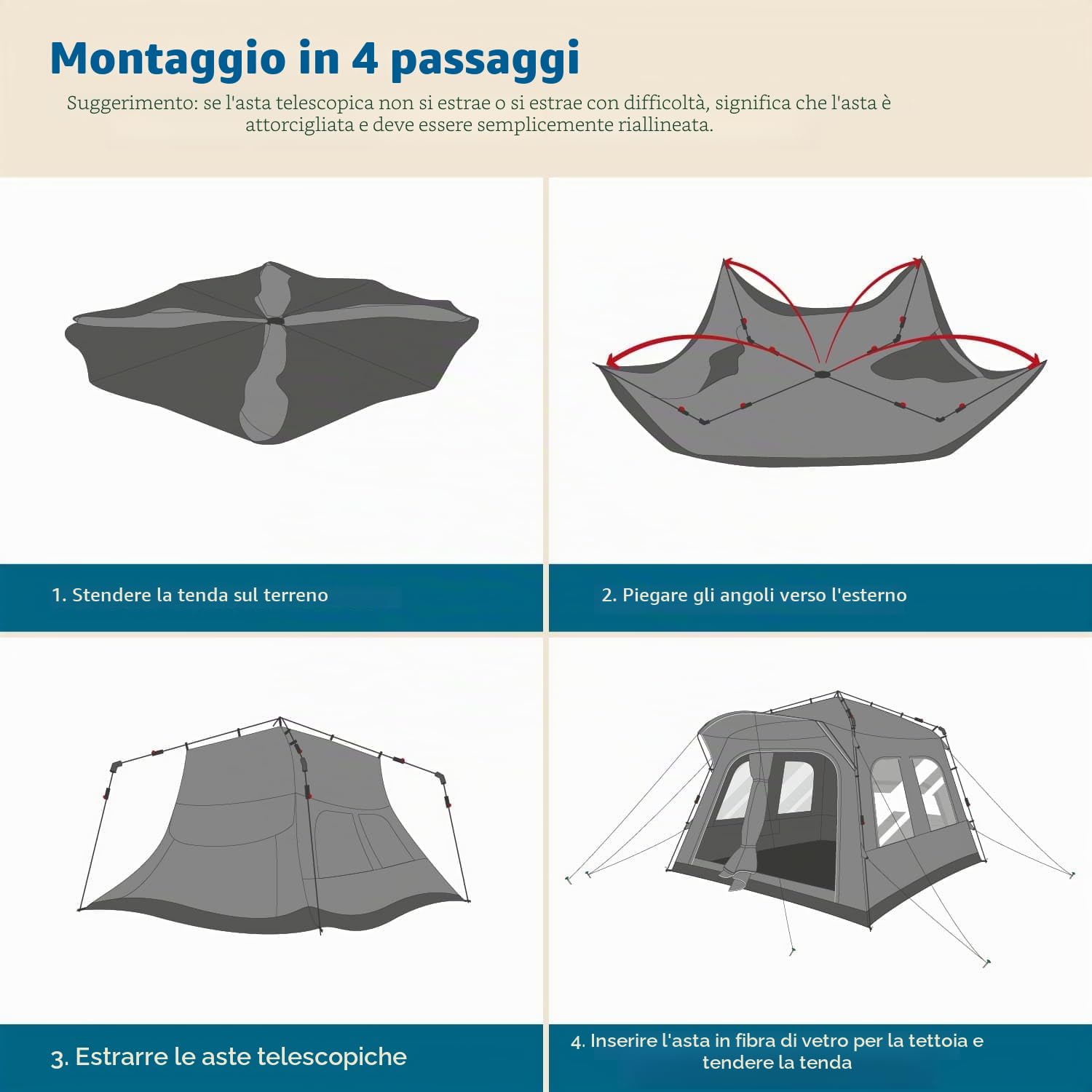 Skandika Tenda da Campeggio Hognes 4 Protect Quick-Start | per 4 persone, montaggio semplice, impermeabile, UPF 50+, zanzariera