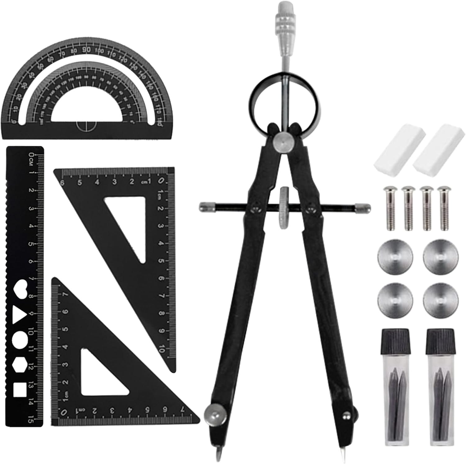 17 Pcs Geometry Set, Geometry Compass Set, Aluminum Alloy Math Kit