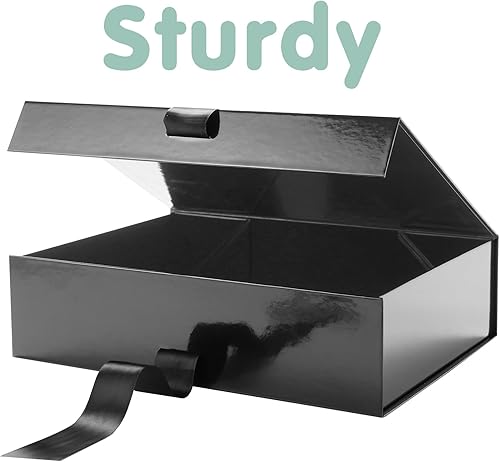 Miniatura 4 de HAPPY POTATO Caja de regalo grande negra con tapa y cinta de 13.5 x 9 x 4.1 pulgadas, caja de propuesta de padrino, caja de regalo magnética para