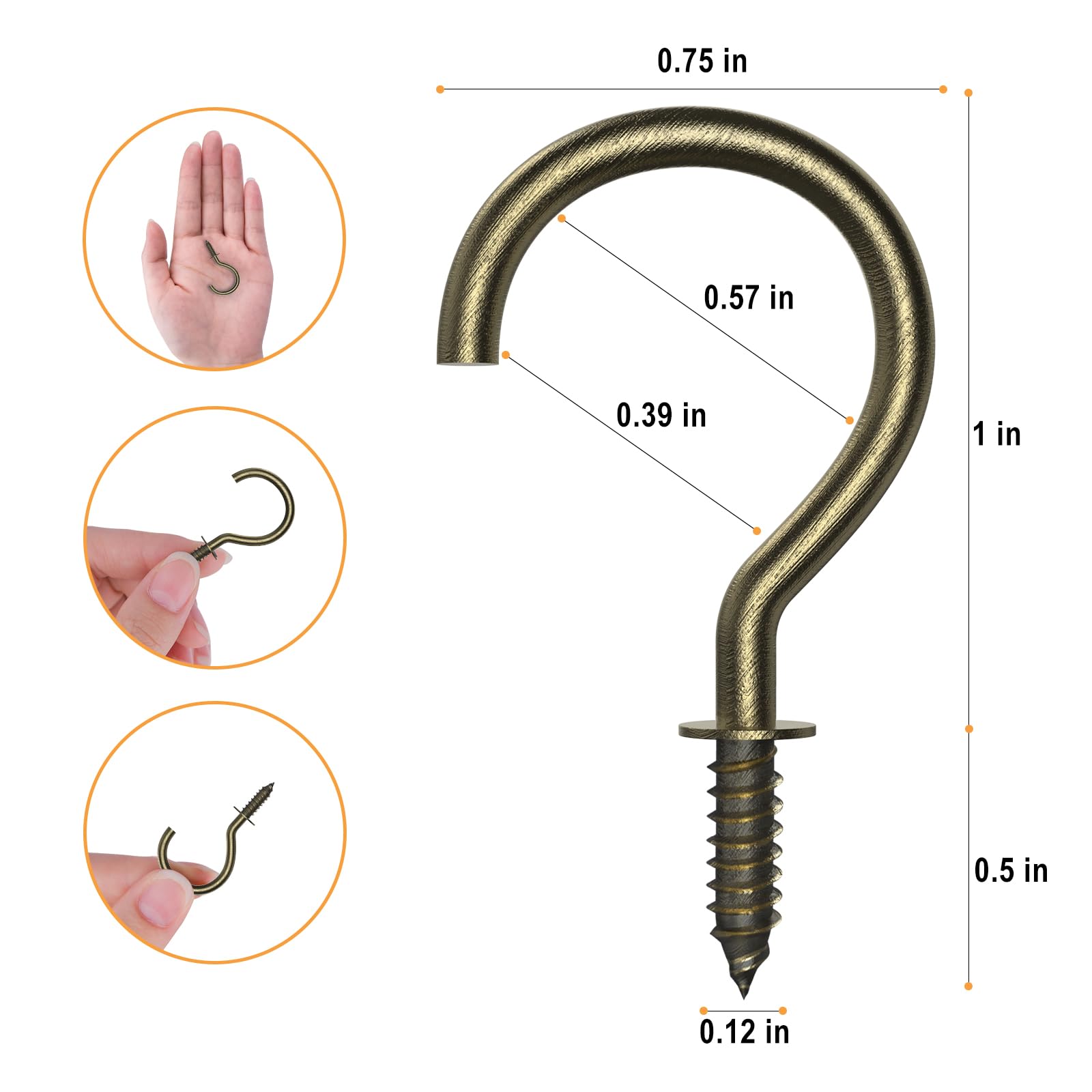 Yingmantang 40-Pack Carbon Steel Cup Hook Screws - 1 Inch, Bronze, For Hanging Plants & Kitchenware - View #6