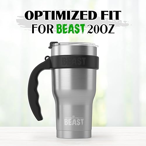 Miniatura 5 de BEAST - Juego de vasos de 20 onzas con asa, taza de café de acero inoxidable + 2 cepillos para pajillas, caja de regalo y mango negro