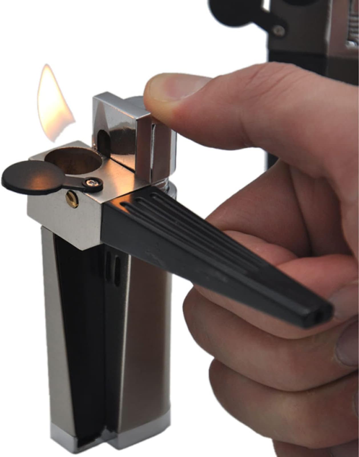 2 In 1 Set Metal Lighter with Pipe Foldable Portable Folding Lighter Open Flame Men's Smoking Gadget for Camping BBQ Kitchen