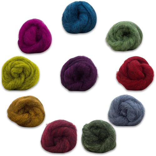 Revolution Fibers Himalayan Range - Paquete variado de lana | 10 lujosos colores mezclados de fibra de vellón Corriedale | Perfecto para fieltro de