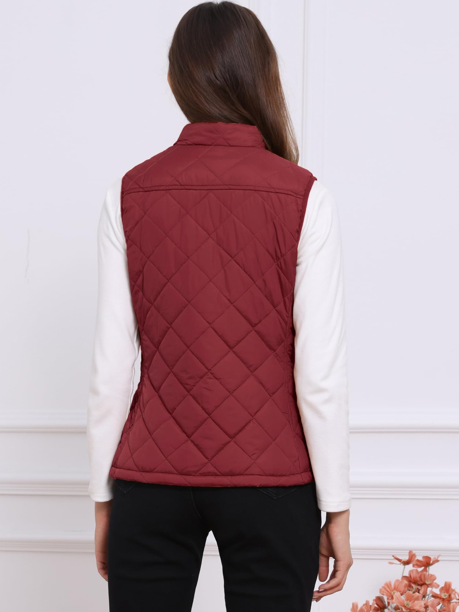 Allegra K Gilet Quilted Zip Vest Gilet bouffant Femme