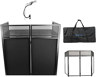 Rockville ROCKBOOTH XL Bundle: DJ Event Booth Facade w/Built-in Table, Travel Bag, 8 Scrims (4 black + 4 white), GN20 20" Gooseneck Microphone Stand, 2-items