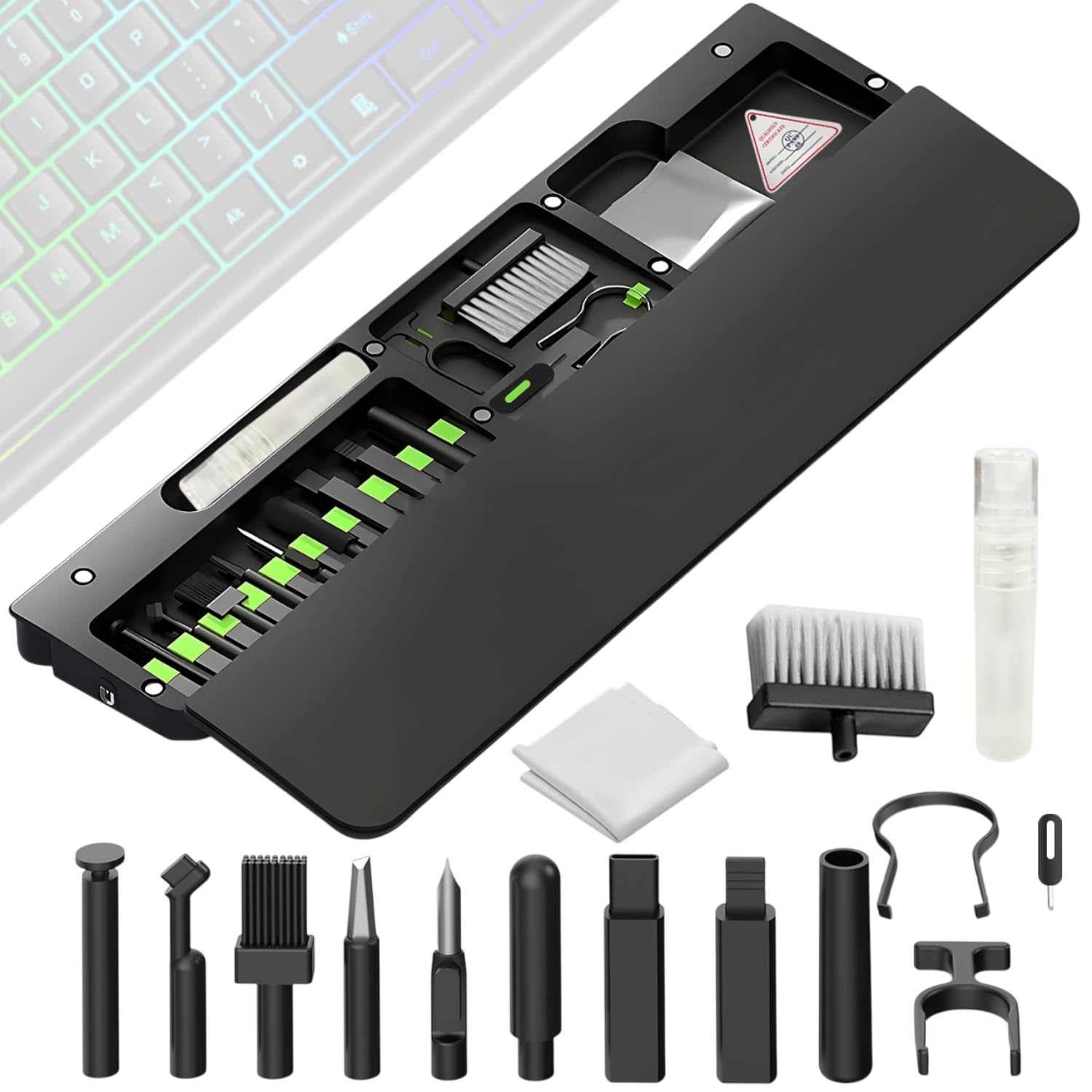 Elfora 21-in-1 Cleaning Kit with Keyboard Wrist Rest | Ergonomic Wrist Support with Non-Slip Base | Deep Cleaning Tools for Keyboard, Camera, Airpod, Charging Port, Tablet & Electronic Devices (Black)-image-27