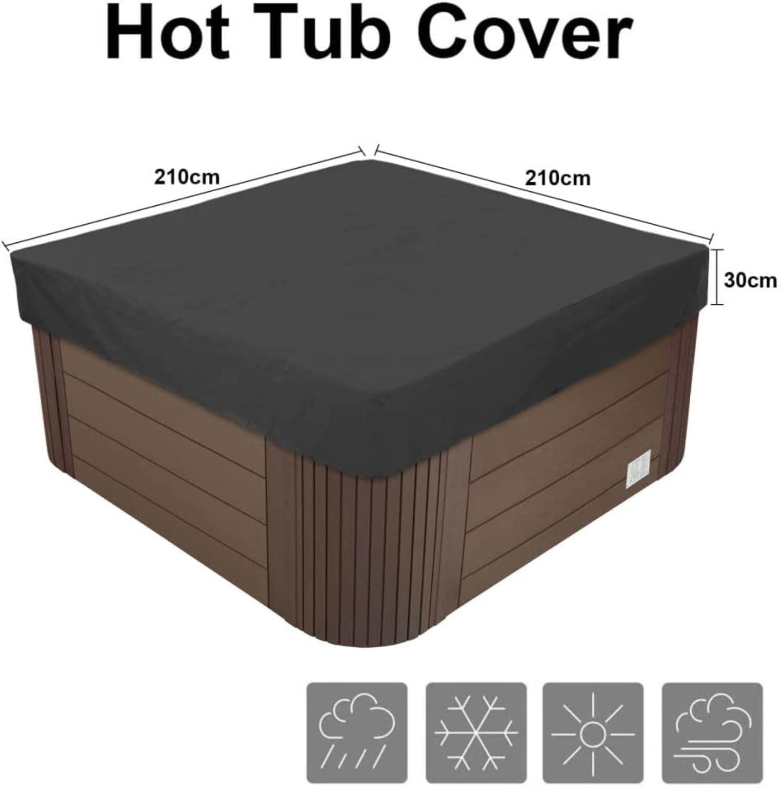 IBOWZ Quadratische Whirlpool-Abdeckung - Wasserdicht, UV-Schutz, 210x210x30 Cm, Grau, Oxford-Gewebe