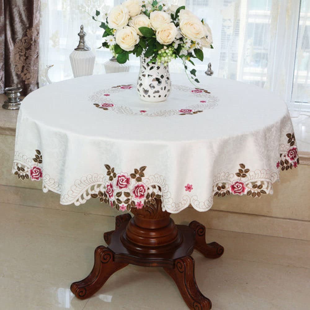 Nappe de table à manger ronde 150cm et couverture de table broderie or rose 6258