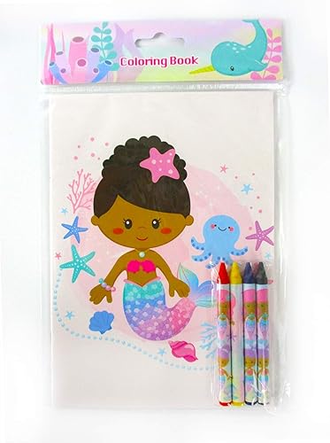 Miniatura 3 de TINYMILLS Juego de libros para colorear de sirena arcoíris para niños, recuerdos de fiesta con 12 libros para colorear y 48 crayones afroamericanos,