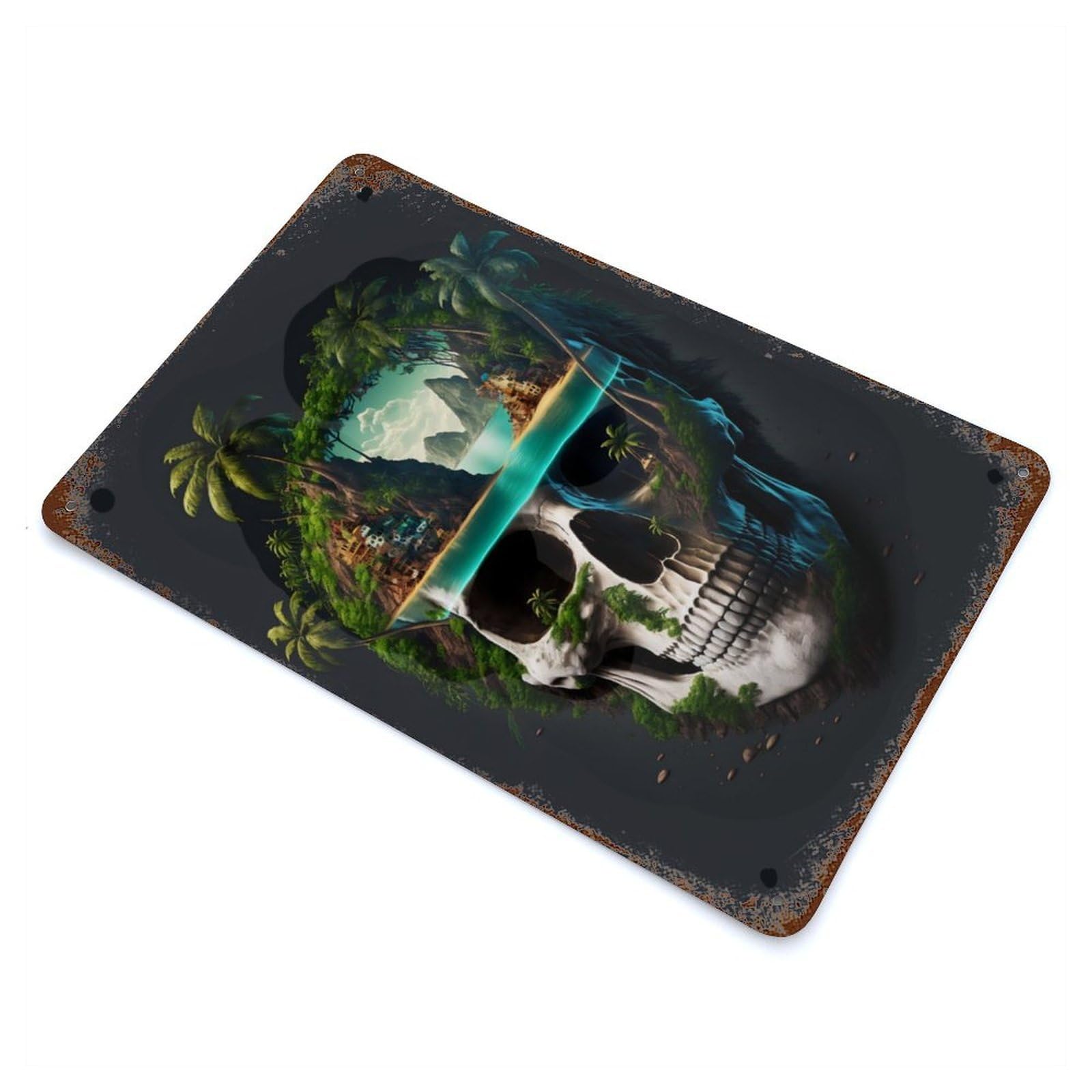 Garage Style Pirate Skull Weathered Tin Sign 11.8"x7.9", Classic Wall Plaque for Bar And Workshop