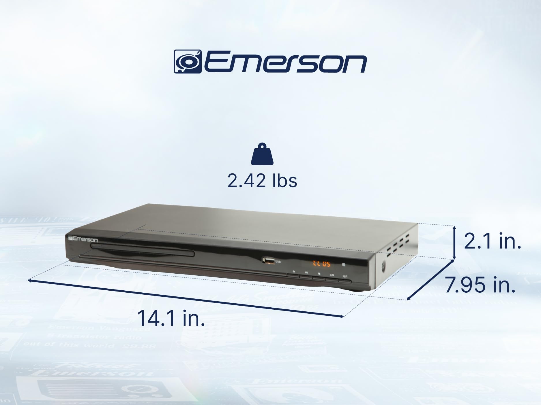 Emerson Reproductor de DVD ED-8000 con conversión HD, salida HDMI, reproducción USB, resolución de 1080p y sonido envolvente digital Dolby. Mejora tu colección de DVD con calidad de imagen de alta