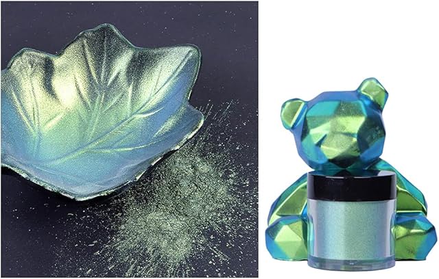 Gergxi Chameleon Powders, Chameleon-Powder Color Shift Mica Powder for Epoxy Resin Pearl Pigment Powder for Painting Soap Making Slime Multi Color,Blue-green-gold, Bottle30x32mm/1.18x1.25in