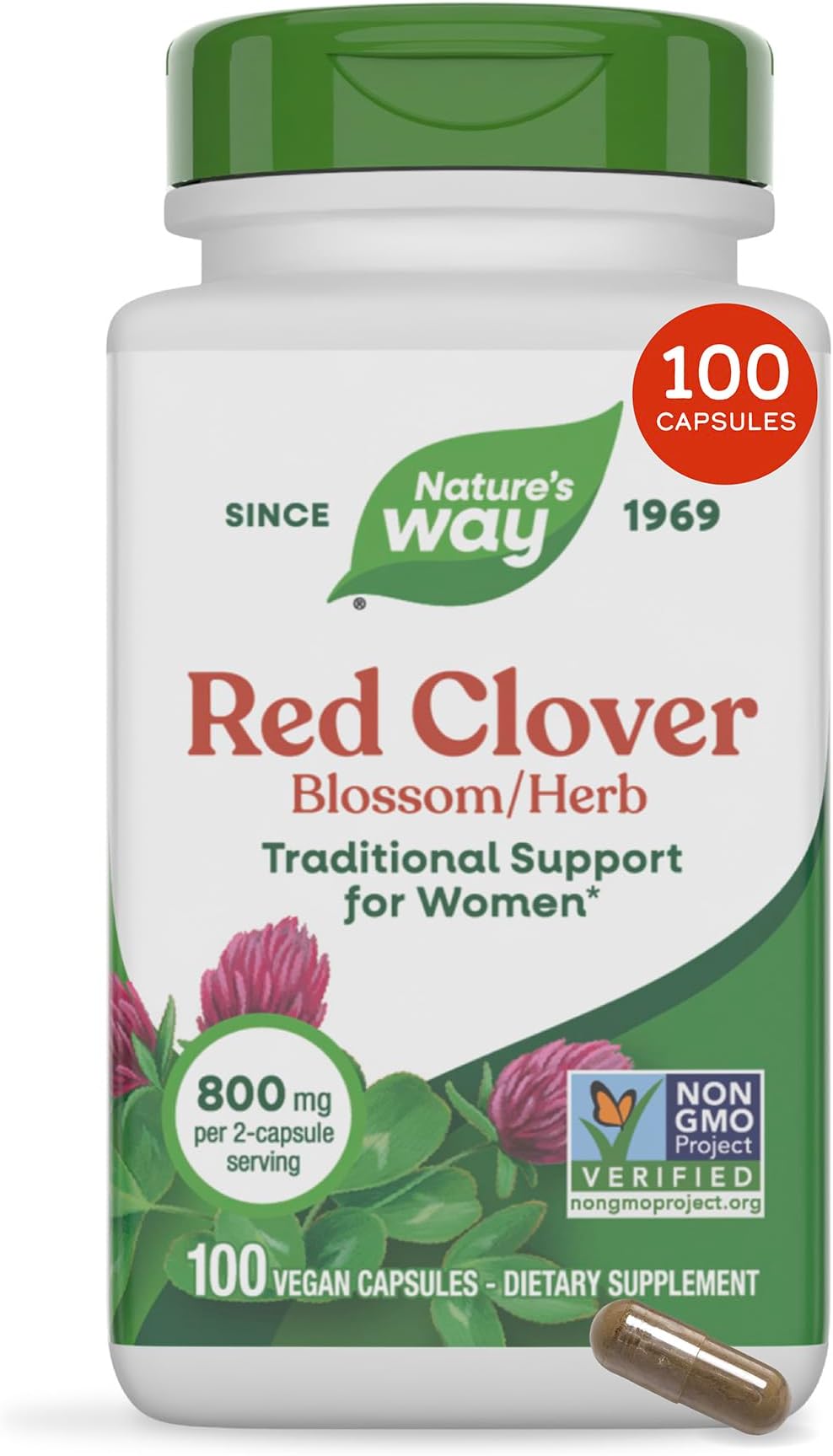 Nature's Way Red Clover Blossom/Herb, Herbal Supplement for Women, 100 ct