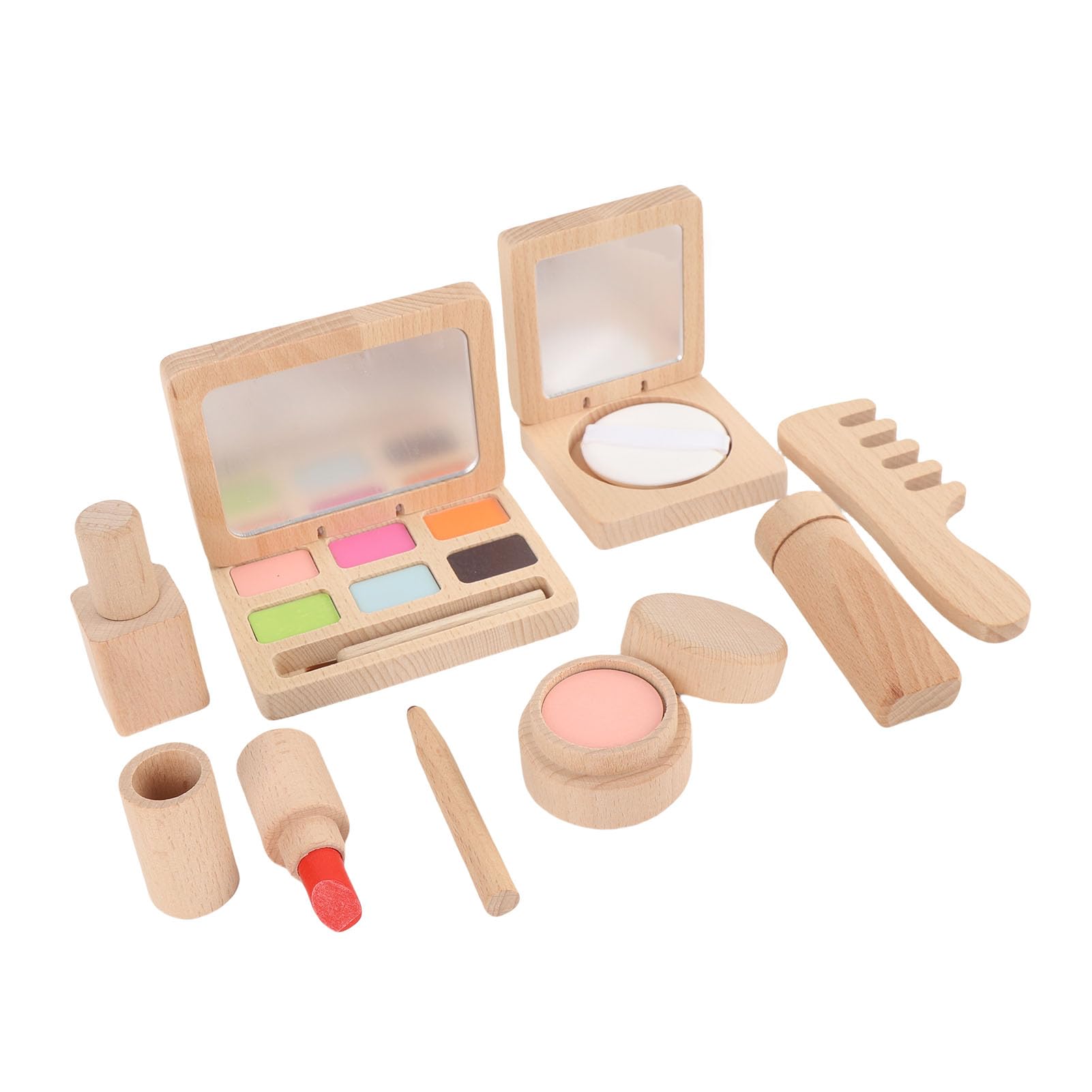 Topiky Set di Giocattoli per il Trucco in Legno per Ragazze - Kit di Cosmetici per Giochi di Finzione in Legno Premium con Rossetto, Smalto per Unghie, Fard, Tavolozza di Ombretti, Giocattoli per