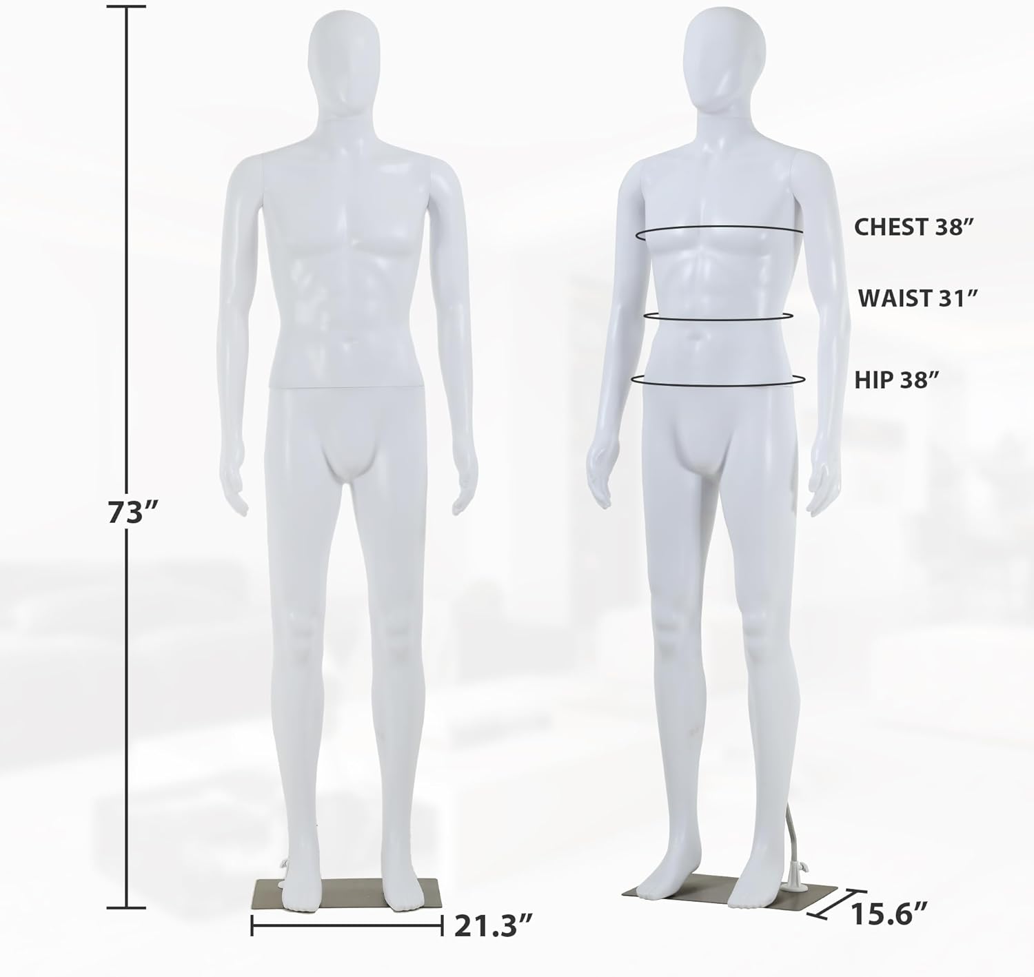 Full Body Male Mannequin 73 inch Poseable Mannequins Adjustable Dress Model Faceless White Mannequin Head Arm Rotatable Detachable with Metal Base Used for Clothing Stores Exhibitions (Male)