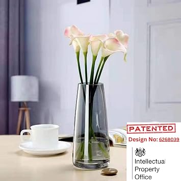 High Quality Glass Vase Large 22 cm Exquisite Grey Flower Vase Crystal Glass Vase for Home Decoration Vases for Flowers Room Decor Farmhouse Flower Vases for Decoration Centerpiece Tall