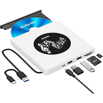 BUNUD External Blu Ray Drive USB 3.0 Bluray Burner External USB C External Blu-ray Drive with 2 USB & SD/TF Slots External Bluray Drives for PC Laptop Windows 11/10 Mac MacBook