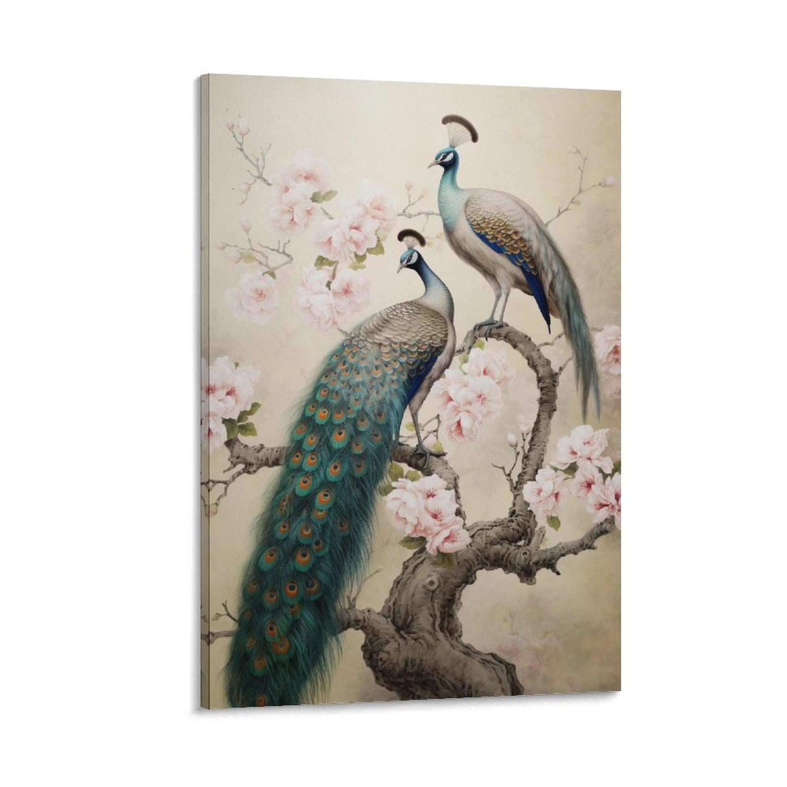 AYAROS Rustic Peacock Canvas Wall Art for Bedroom Flowers Bird Vintage Animals Wall Decor Poster for Room Aesthetic Framed 12x18 inch