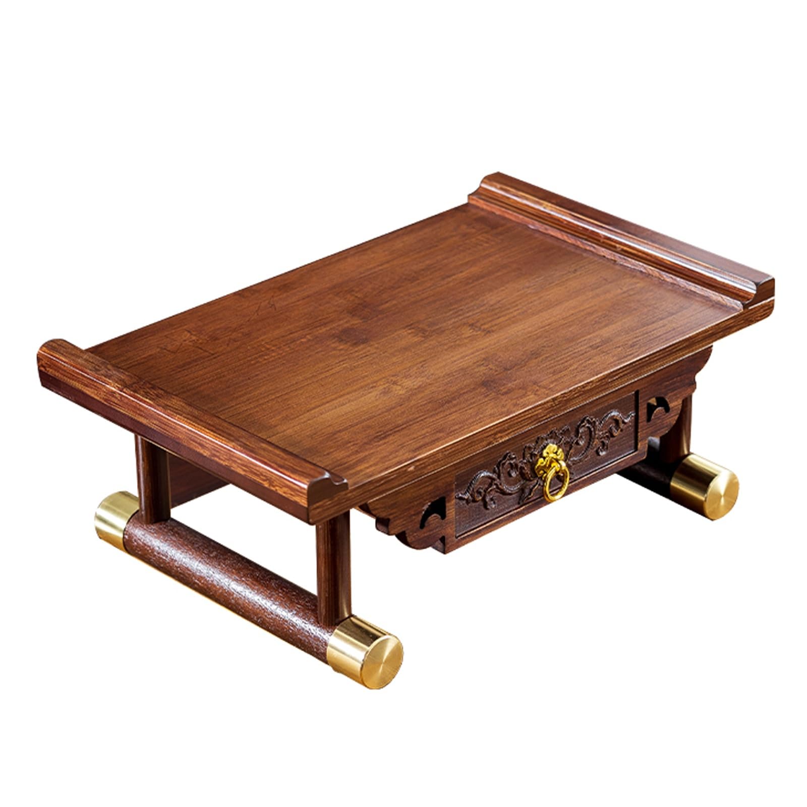 JNTFNE Shrine Altar Table with Pull-Out Drawer, Mini Buddhist Shrine, Desktop Bamboo Offering Pedestal, Pet Ashes House Pooja Table, for Worship and Offerings(60x25x15cm/23.5x10x6)
