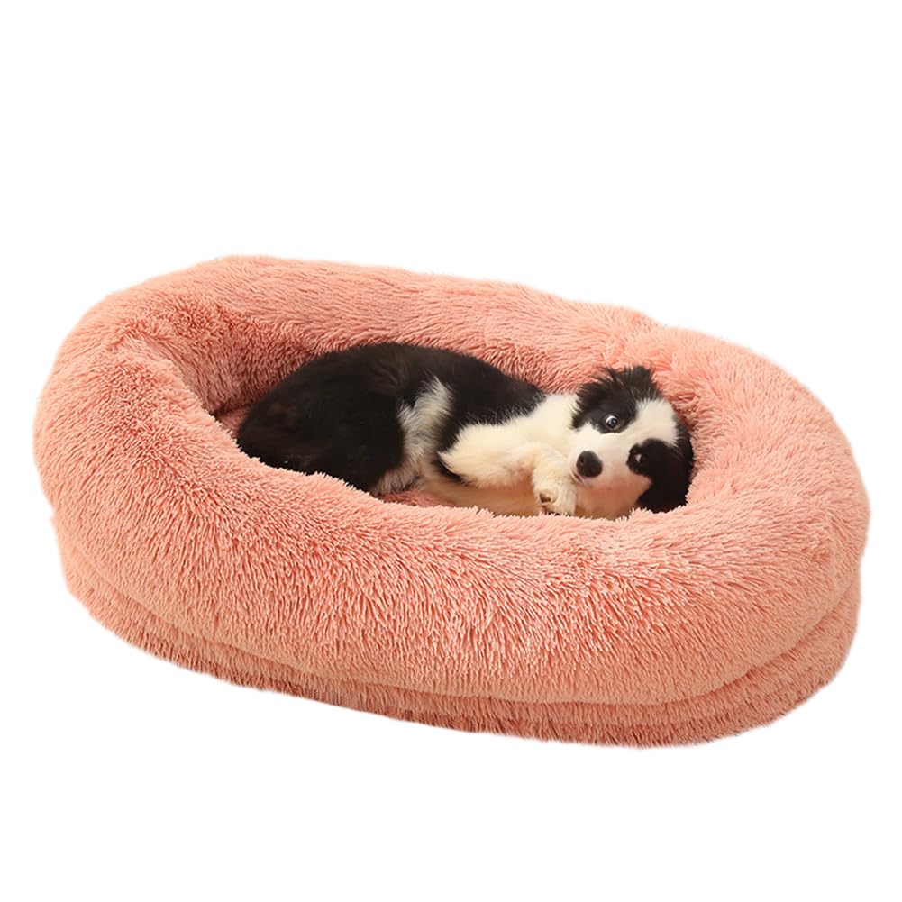 ZHULONGRUSHUI Soft Dog Bed,Fluffy Calming Pet Bed with Removable,Washable Cover,Anti Anxiety Dog Beds,Pet Pillow Cushion,Oval Plush Dog Bed for Small/Medium/Large (75x55cm,Pink)