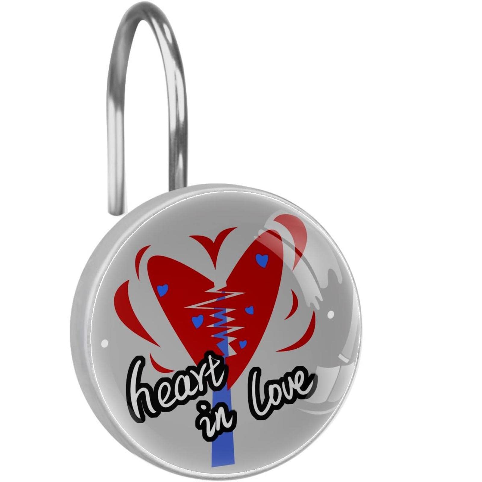 Crochets pour rideau de douche inox Lot de 12 anneaux Heart is Love