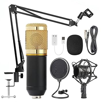 Jumpsy High Performance Condenser Studio BM-800 Microphone Kit with Scissor Stand/Sound Card Pop Filter/Mic & Shock Mount |Best Use for Broadcasting/Recording & YouTube (Multi Color)