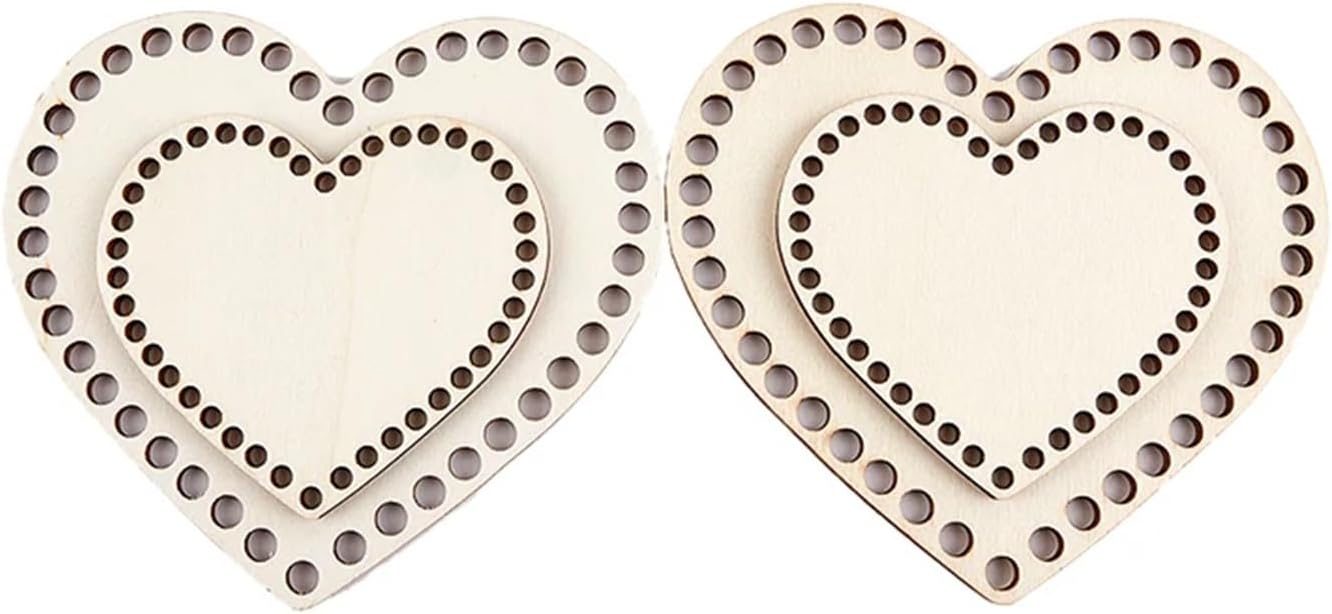 Wooden Basket Bottom 2Pcs Wooden Basket Bottom Heart Shape Crochet Wood Base for Knitters