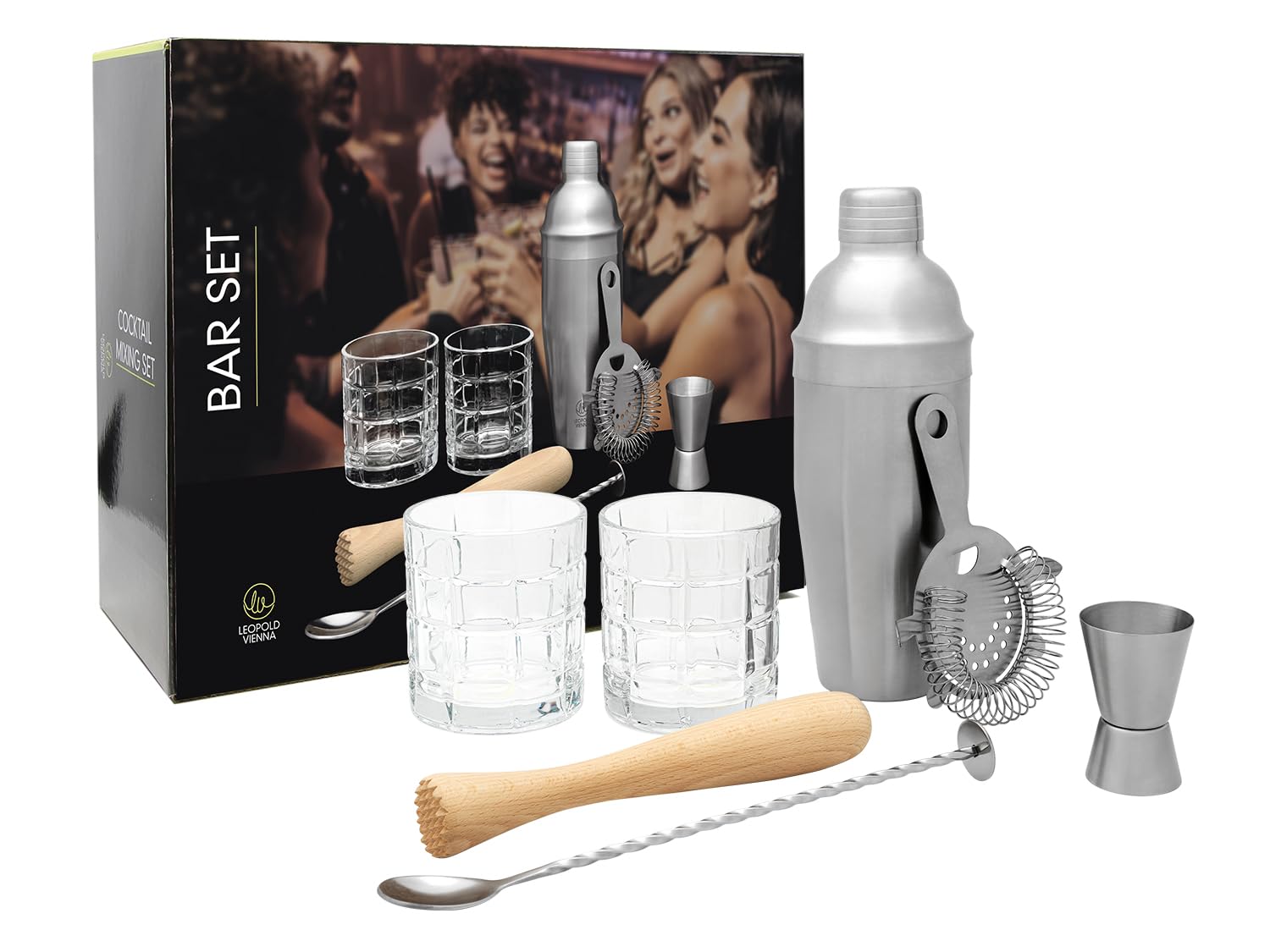 Kit shaker Leopold Vienna Cocktail mixing set 5 pièces complet de bar