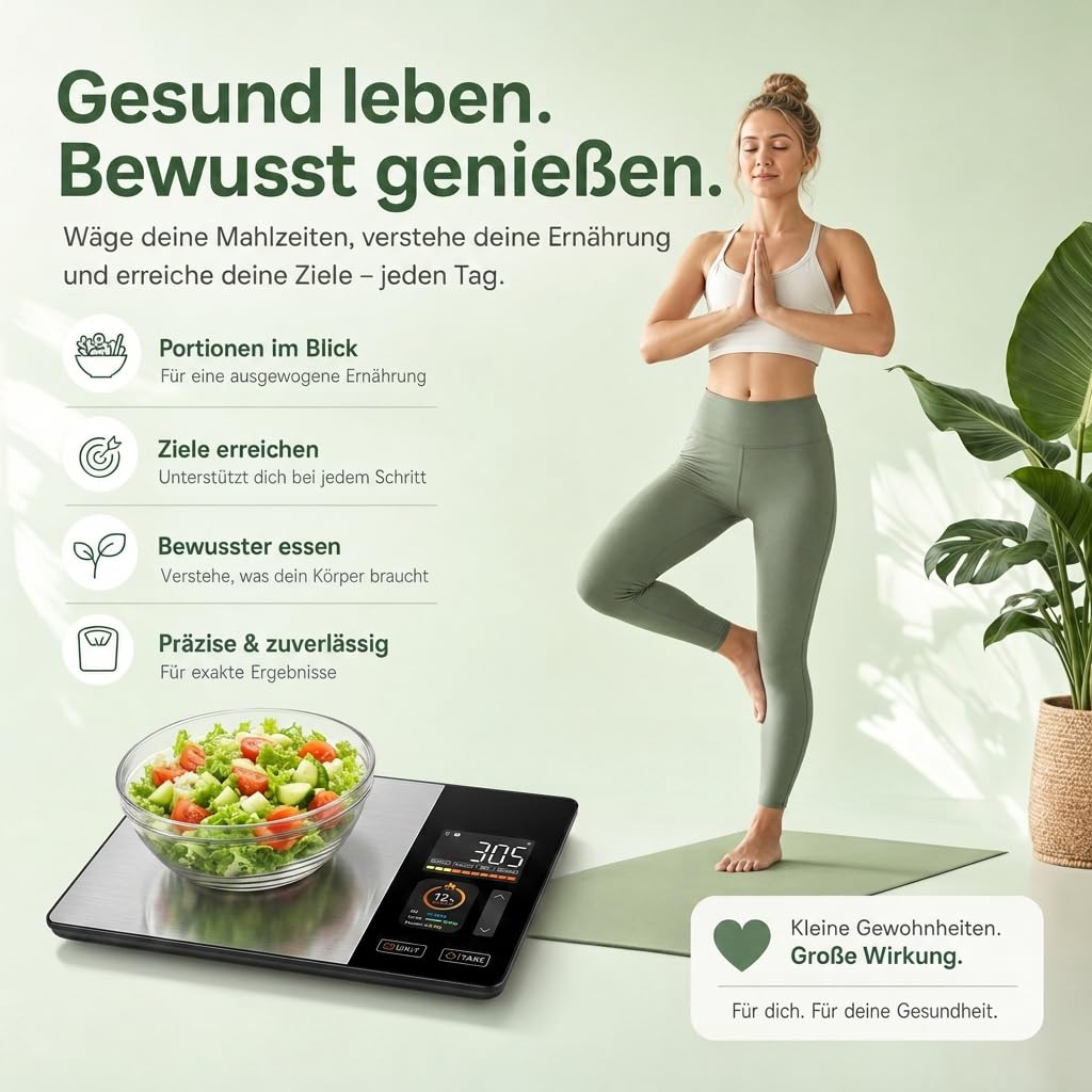 Bilancia da cucina digitale con contatore di calorie e calcolo dei valori