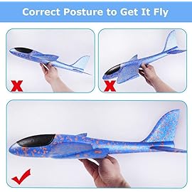BooTaa 6 Pack Airplane Toys, 17.5 Large Throwing Foam Plane, 2 Flight Mode Foam Gliders, Birthday Gifts for Kids 3 4 5 6 7 8 9 10 11 12 Year Old Boys Kids Girls, Outdoor Yard Family Game Toys